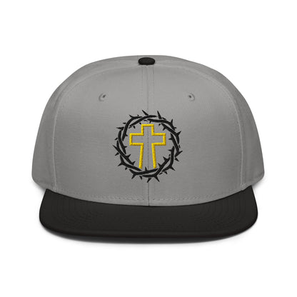 Brutalist Crowned Cross, Flat Embroidered Christian Snapback - Inken Image