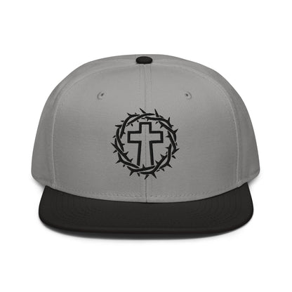 Brutalist Crowned Cross, Flat Embroidered Christian Snapback - Inken Image