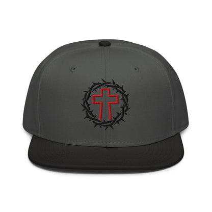 Brutalist Crowned Cross, Flat Embroidered Christian Snapback - Inken Image