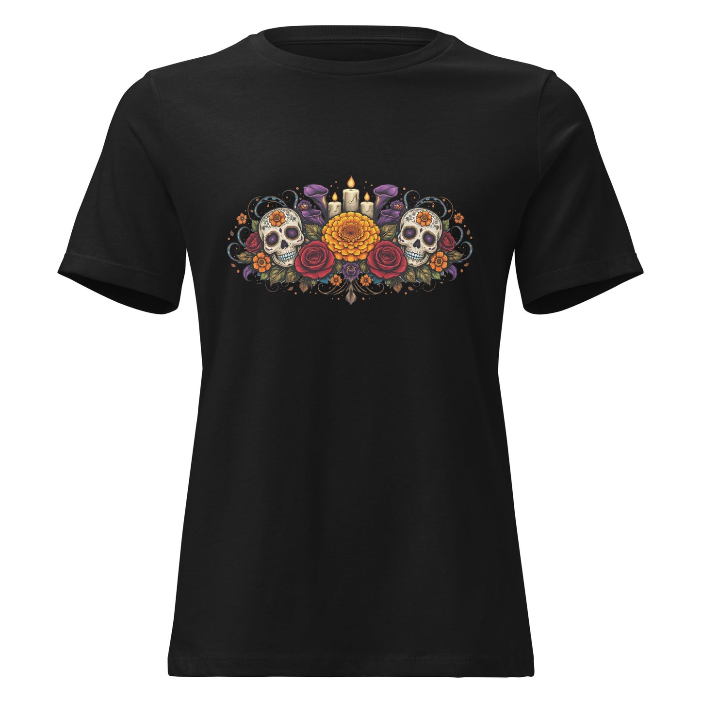Calavera Bouquet Dia De Los Muertos Tee Gothic Sugar Skull Shirt - Inken Image