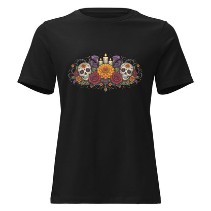 Calavera Bouquet Dia De Los Muertos Tee Gothic Sugar Skull Shirt - Inken Image