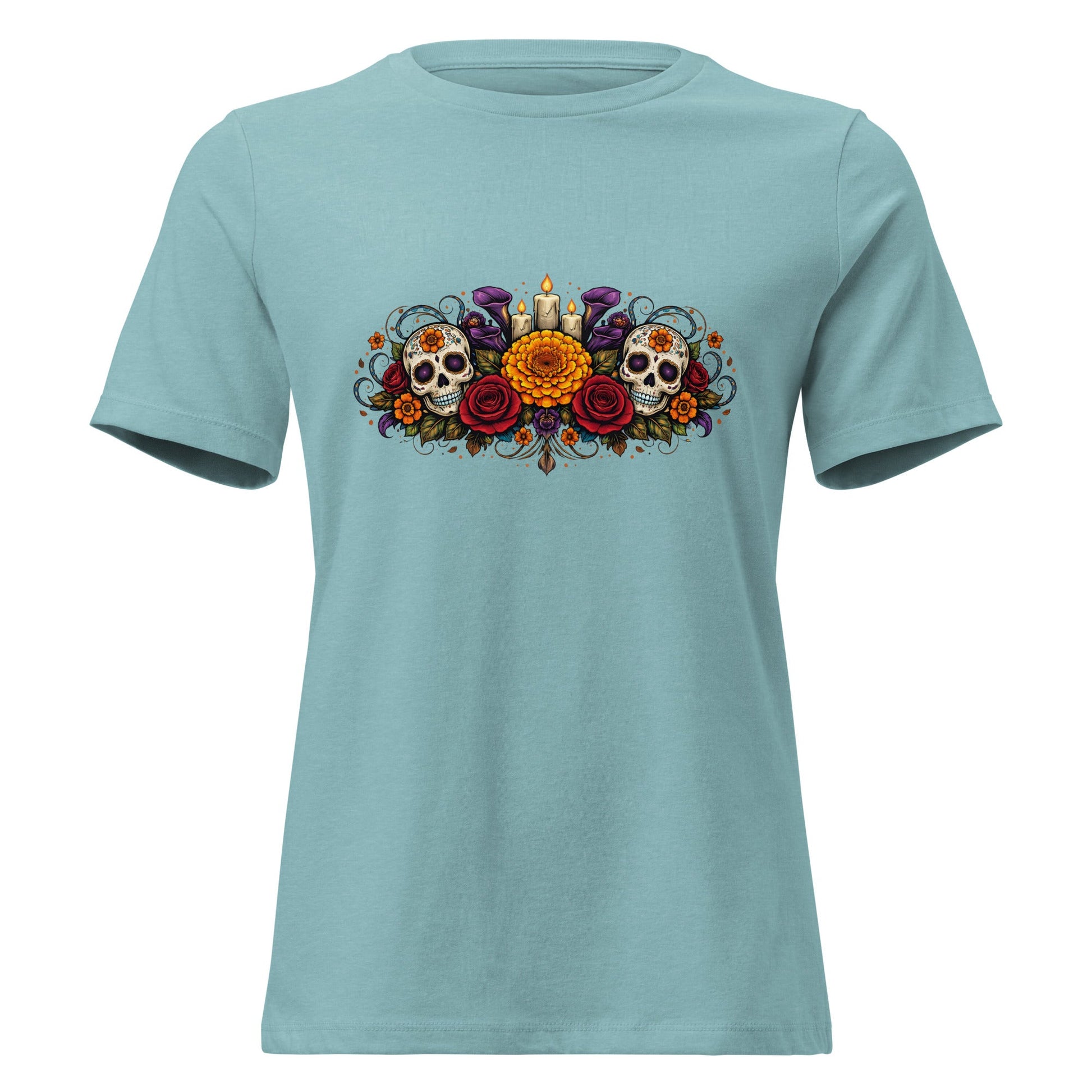 Calavera Bouquet Dia De Los Muertos Tee Gothic Sugar Skull Shirt - Inken Image