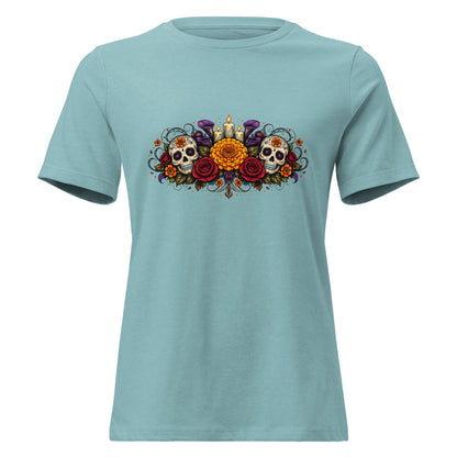 Calavera Bouquet Dia De Los Muertos Tee Gothic Sugar Skull Shirt - Inken Image