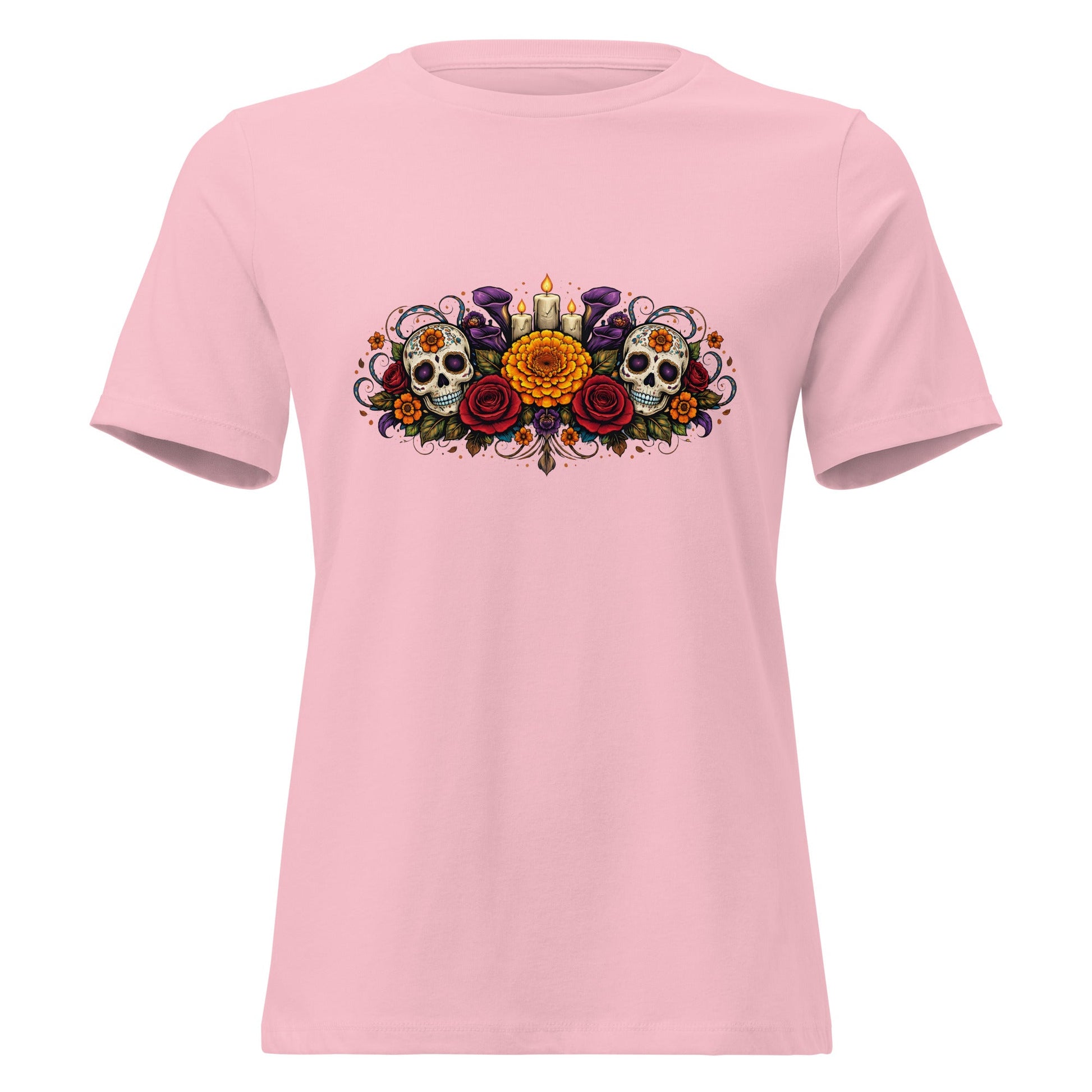 Calavera Bouquet Dia De Los Muertos Tee Gothic Sugar Skull Shirt - Inken Image