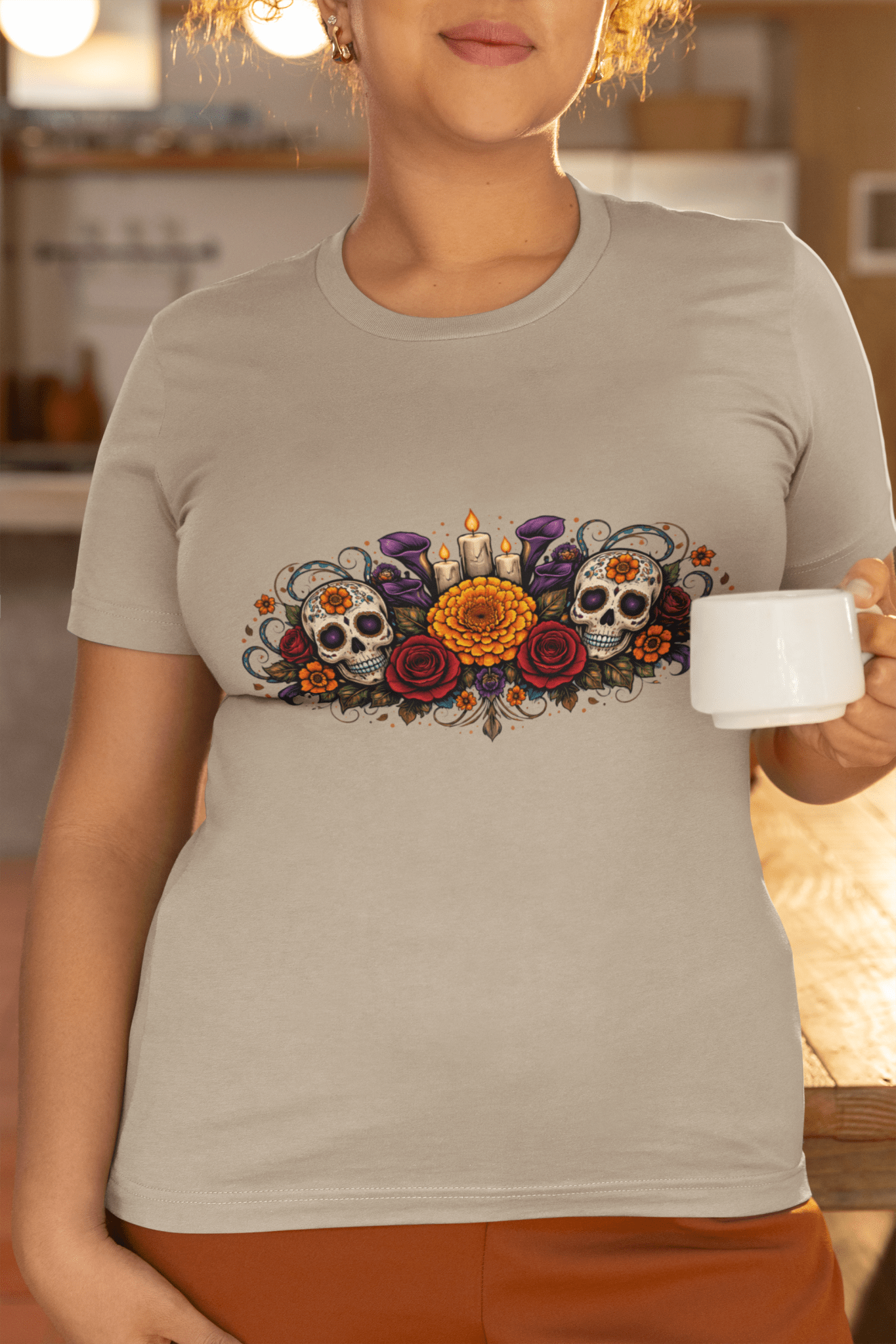 Calavera Bouquet Dia De Los Muertos Tee Gothic Sugar Skull Shirt - Inken Image