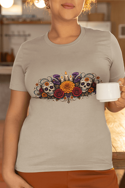 Calavera Bouquet Dia De Los Muertos Tee Gothic Sugar Skull Shirt - Inken Image