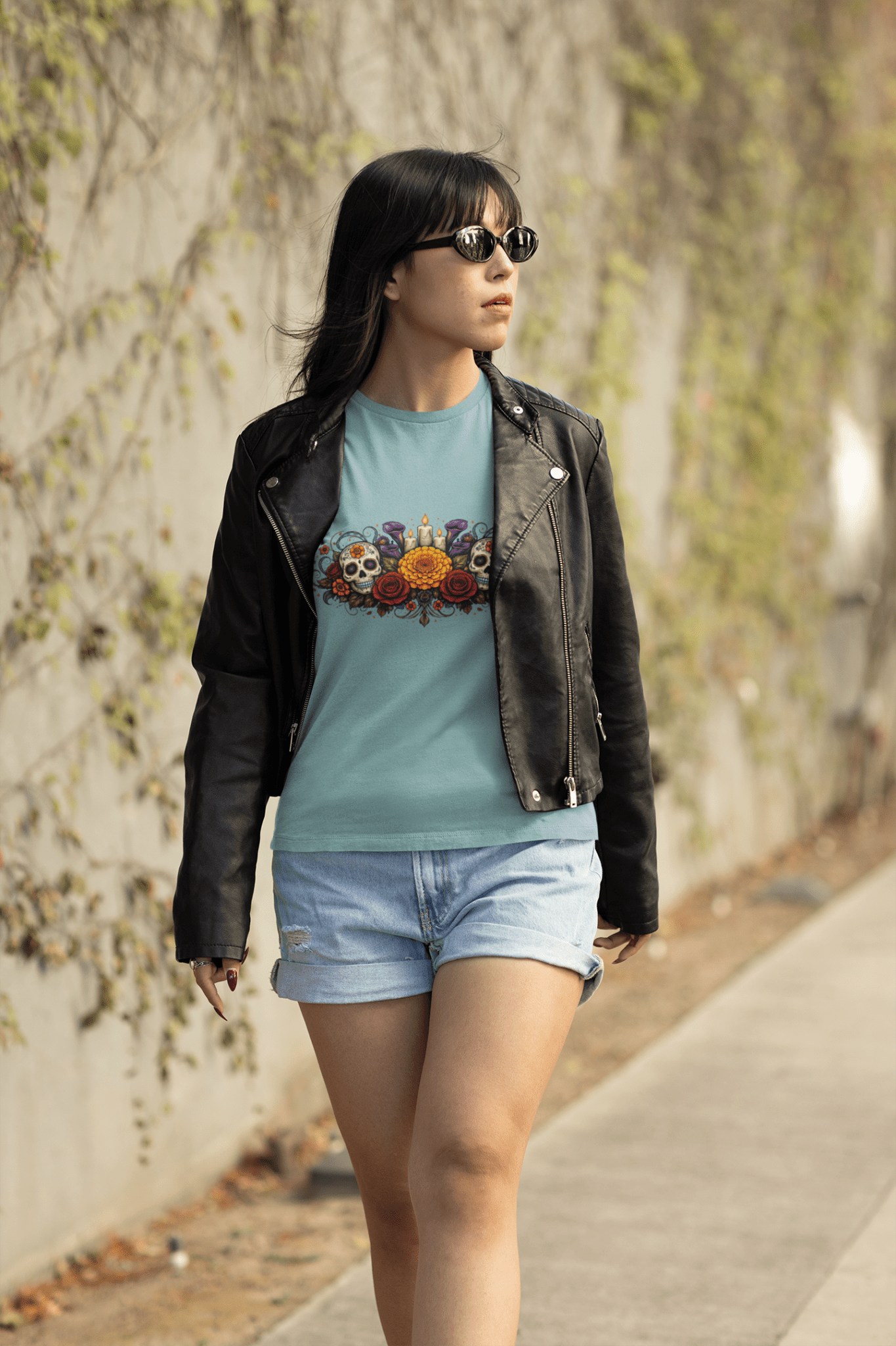 Calavera Bouquet Dia De Los Muertos Tee Gothic Sugar Skull Shirt - Inken Image