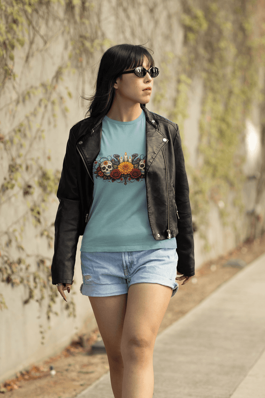 Calavera Bouquet Dia De Los Muertos Tee Gothic Sugar Skull Shirt - Inken Image