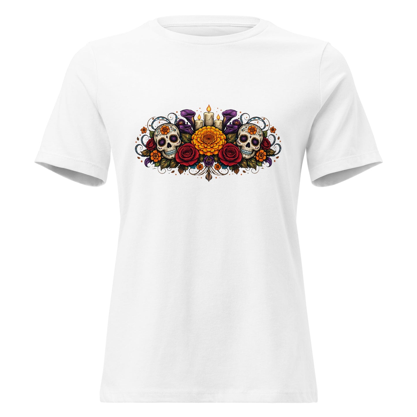 Calavera Bouquet Dia De Los Muertos Tee Gothic Sugar Skull Shirt - Inken Image