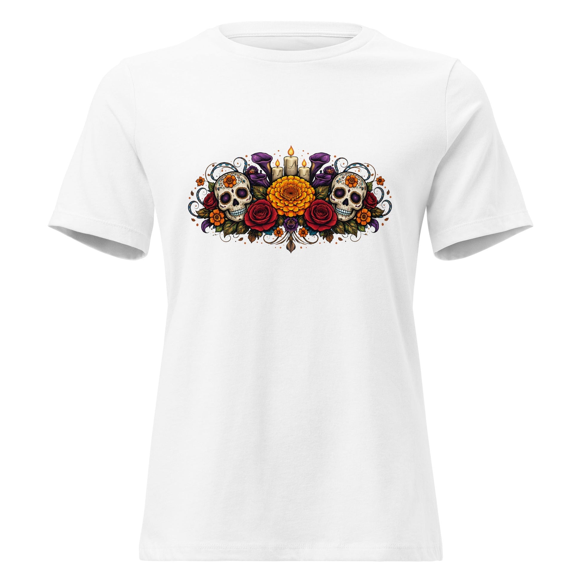 Calavera Bouquet Dia De Los Muertos Tee Gothic Sugar Skull Shirt - Inken Image
