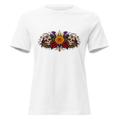 Calavera Bouquet Dia De Los Muertos Tee Gothic Sugar Skull Shirt - Inken Image