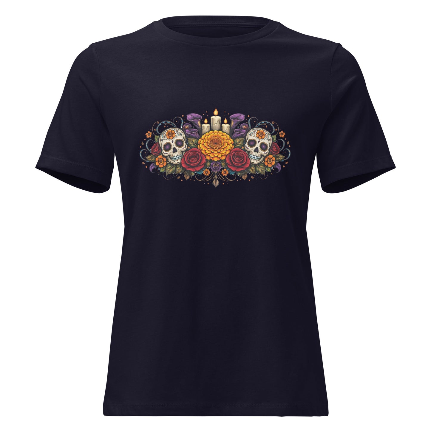 Calavera Bouquet Dia De Los Muertos Tee Gothic Sugar Skull Shirt - Inken Image