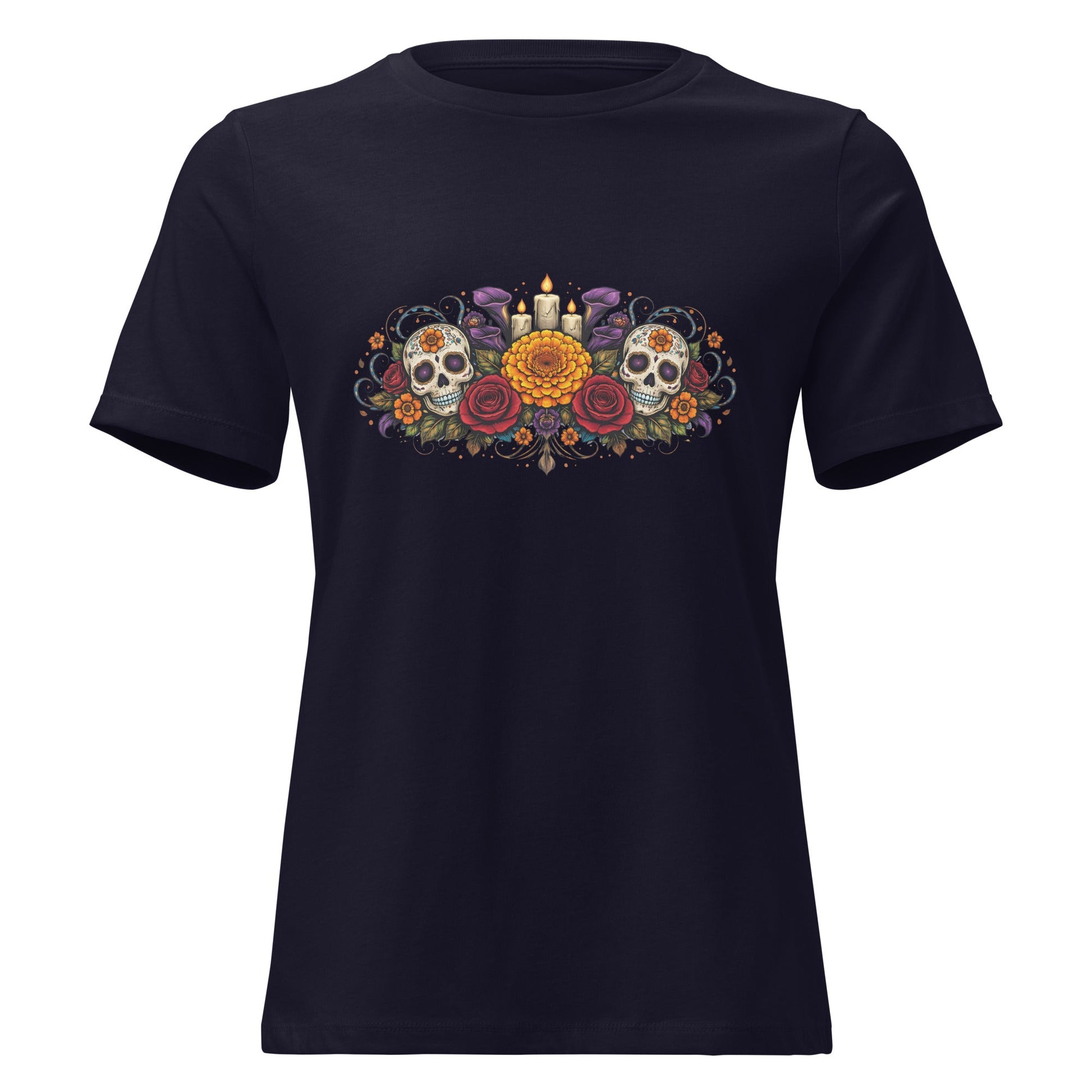 Calavera Bouquet Dia De Los Muertos Tee Gothic Sugar Skull Shirt - Inken Image