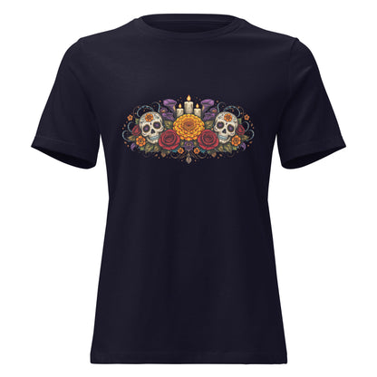 Calavera Bouquet Dia De Los Muertos Tee Gothic Sugar Skull Shirt - Inken Image