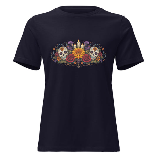 Calavera Bouquet Dia De Los Muertos Tee Gothic Sugar Skull Shirt - Inken Image