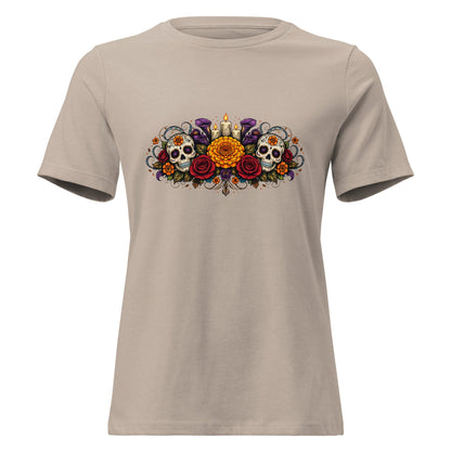 Calavera Bouquet Dia De Los Muertos Tee Gothic Sugar Skull Shirt - Inken Image