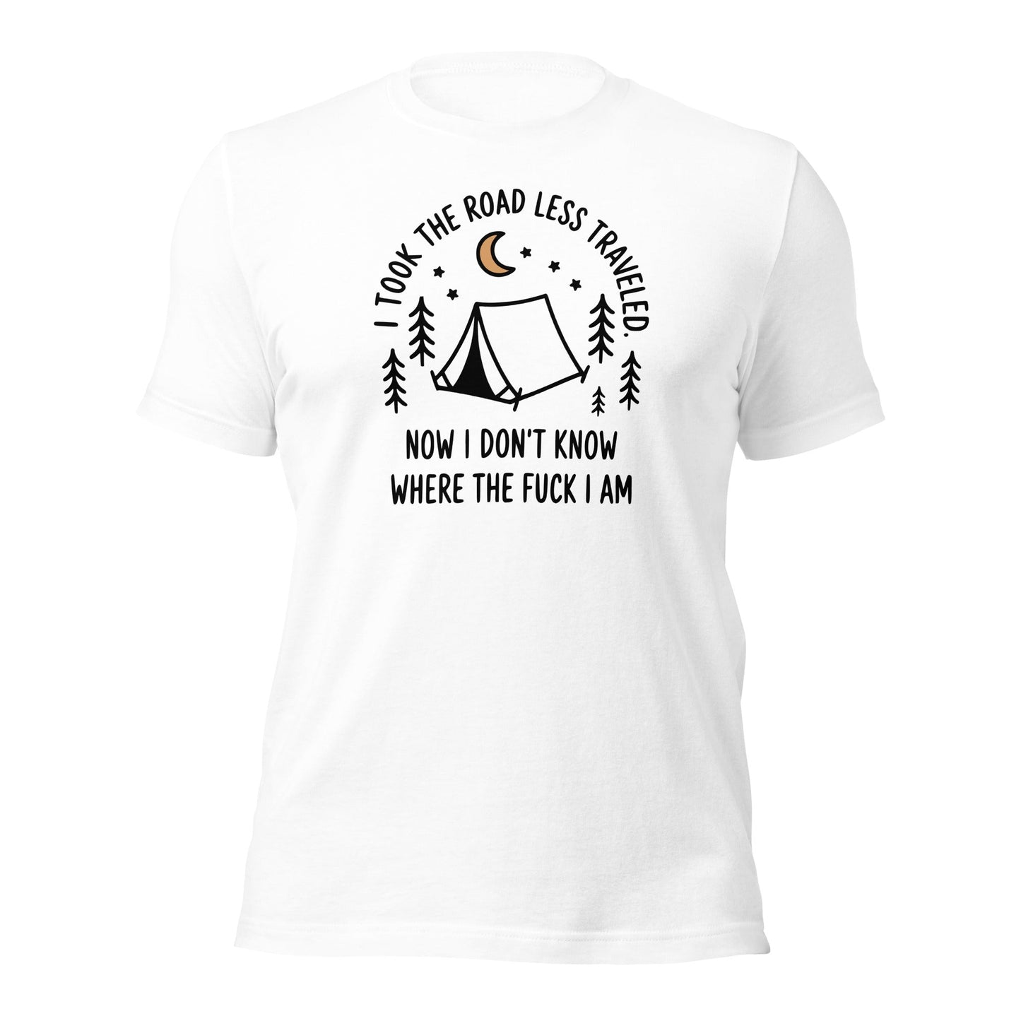 Camping T-Shirt Road Less Traveled Shirt Outdoors Hiking Tee - Inken Image
