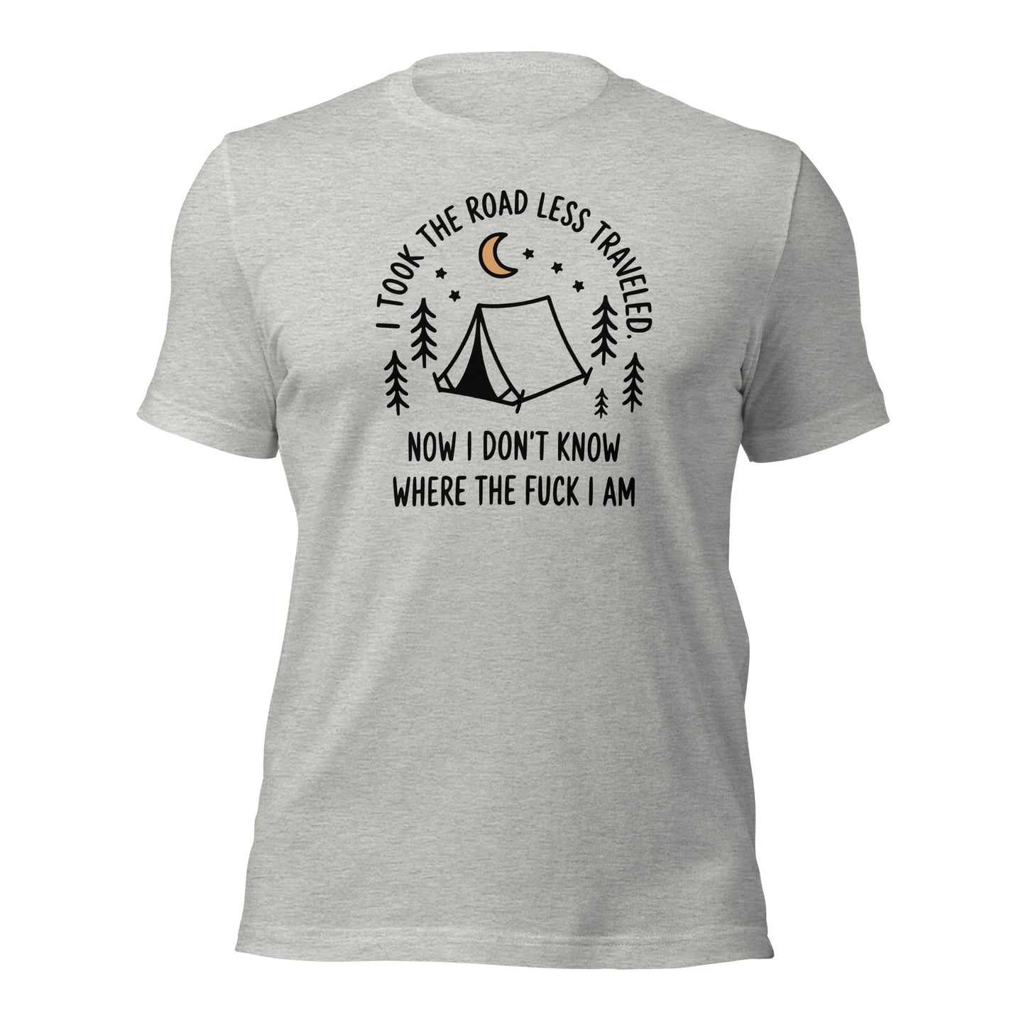 Camping T-Shirt Road Less Traveled Shirt Outdoors Hiking Tee - Inken Image