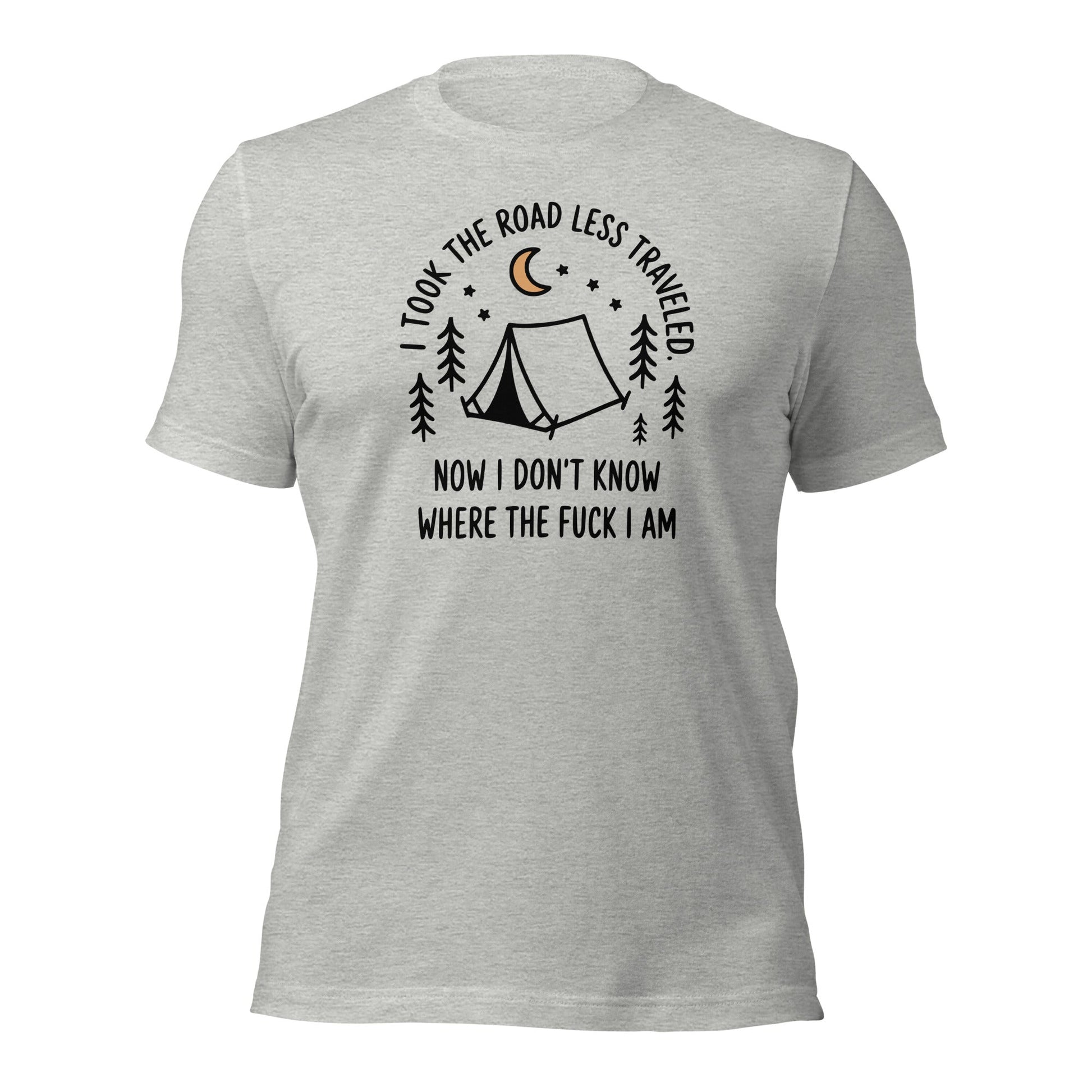 Camping T-Shirt Road Less Traveled Shirt Outdoors Hiking Tee - Inken Image