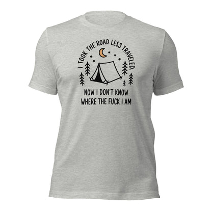Camping T-Shirt Road Less Traveled Shirt Outdoors Hiking Tee - Inken Image