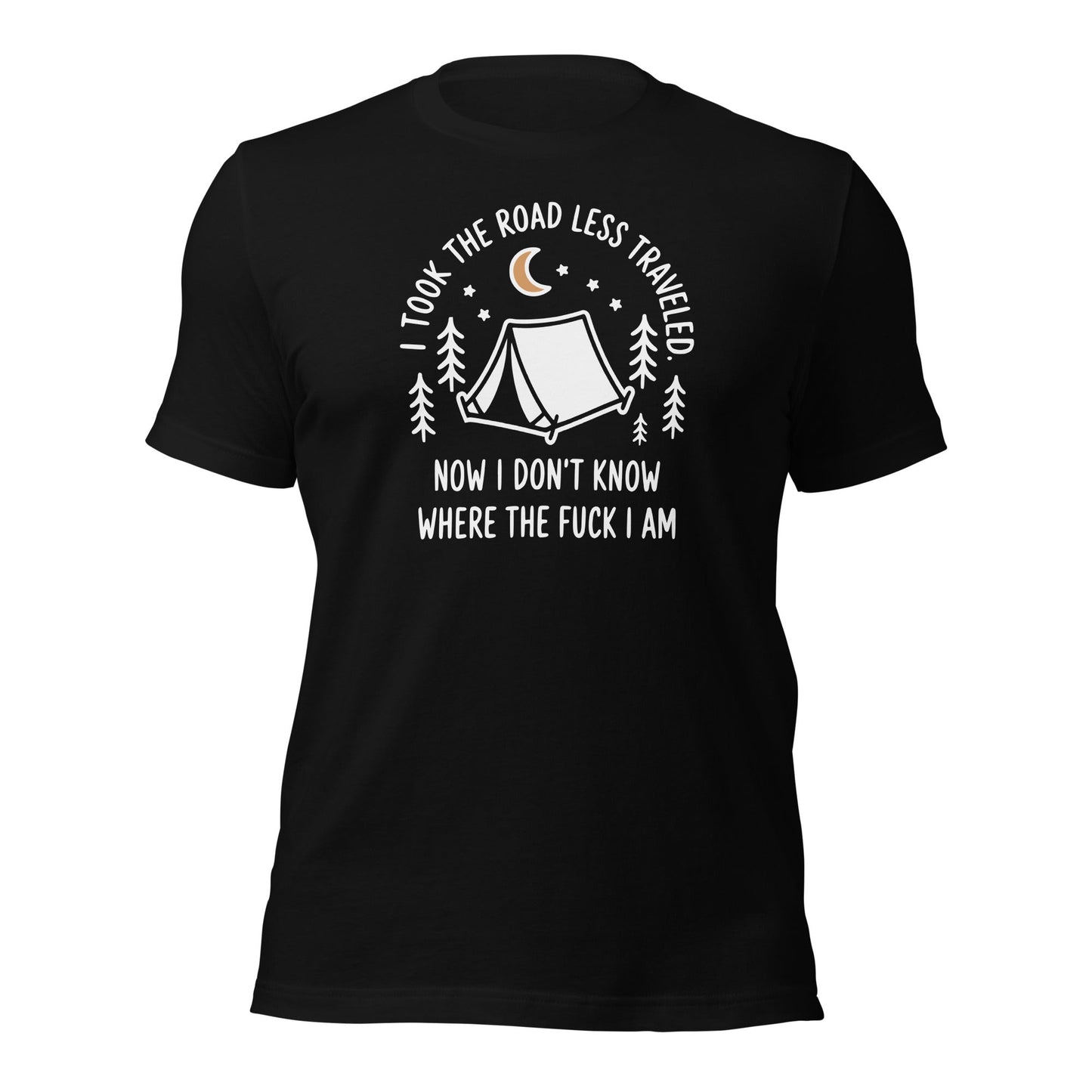 Camping T-Shirt Road Less Traveled Shirt Outdoors Hiking Tee - Inken Image