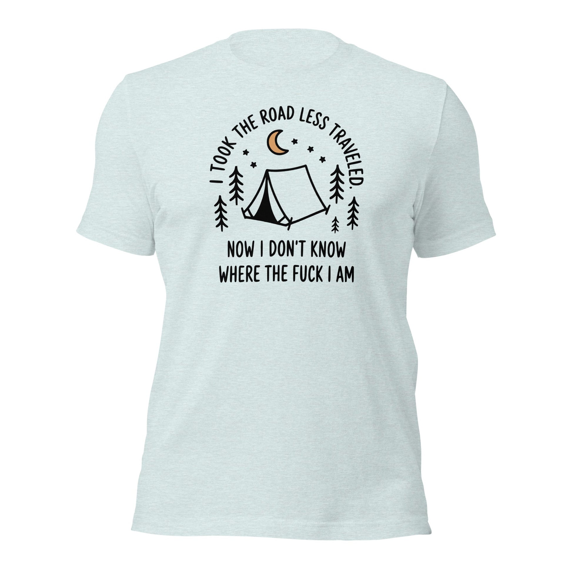 Camping T-Shirt Road Less Traveled Shirt Outdoors Hiking Tee - Inken Image