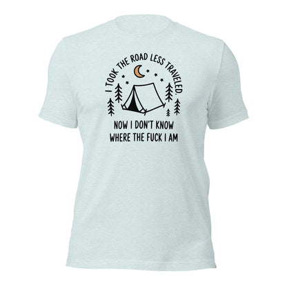 Camping T-Shirt Road Less Traveled Shirt Outdoors Hiking Tee - Inken Image