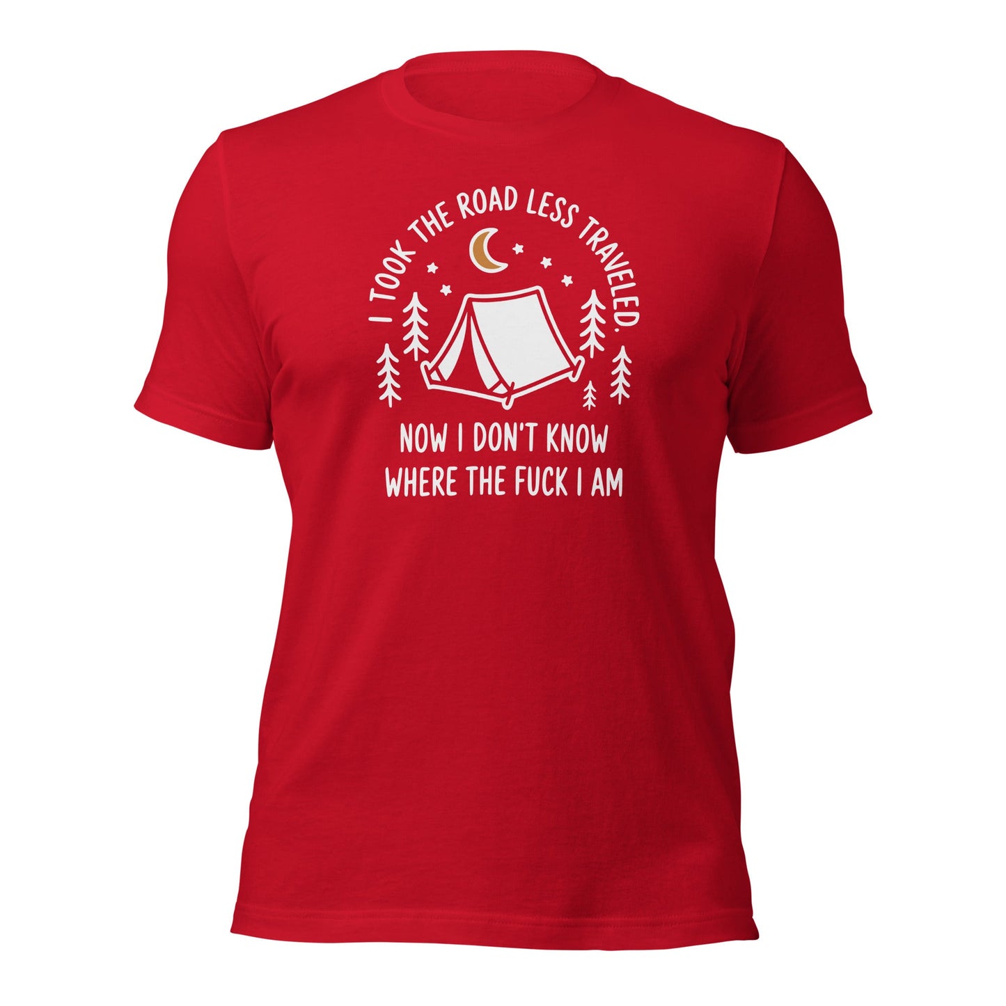 Camping T-Shirt Road Less Traveled Shirt Outdoors Hiking Tee - Inken Image