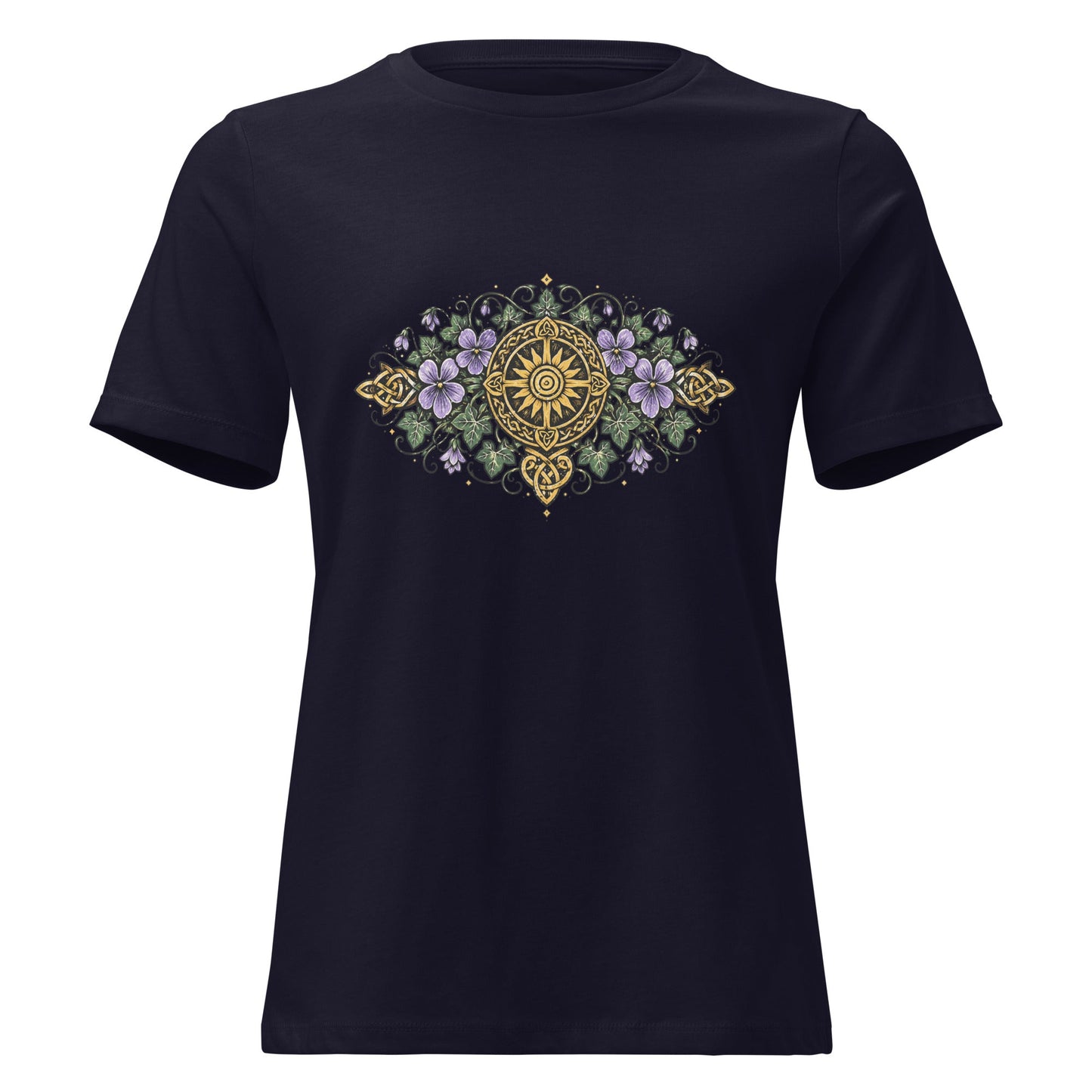 Celtic Summer Bouquet Women’s Shirt Sunwheel Knotwork Nature Tee - Inken Image