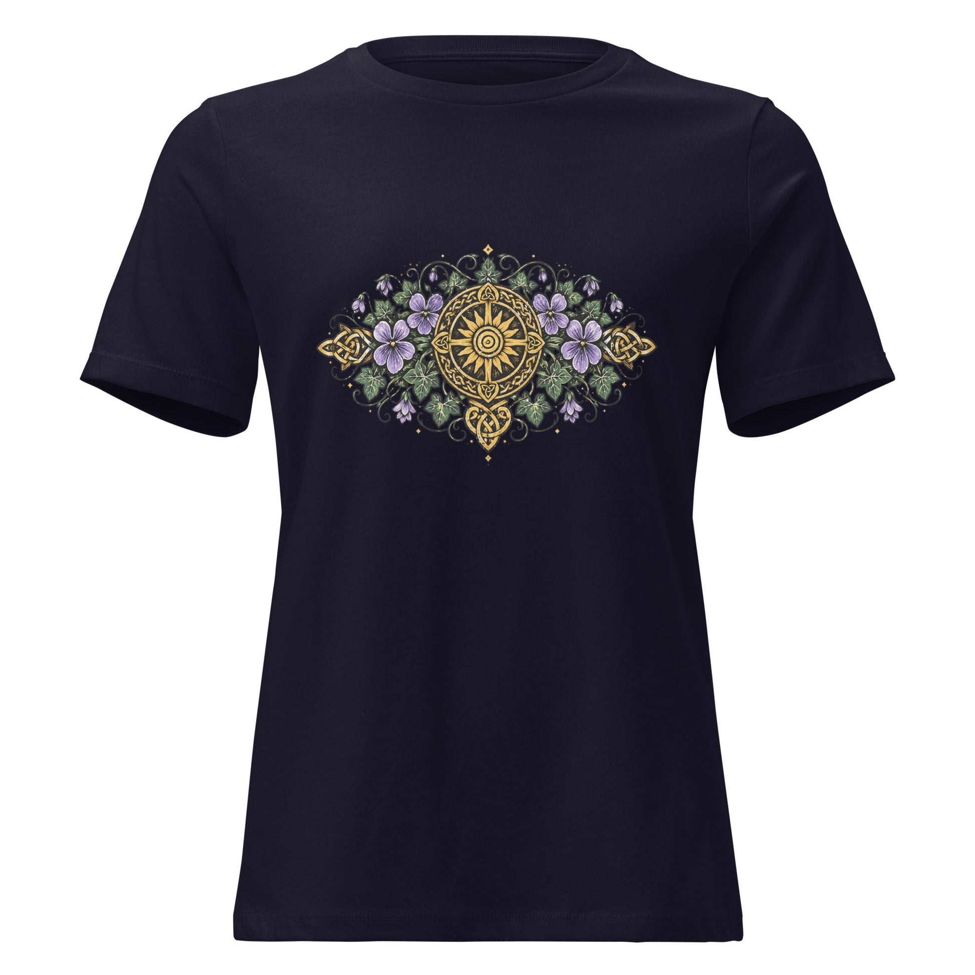 Celtic Summer Bouquet Women’s Shirt Sunwheel Knotwork Nature Tee - Inken Image