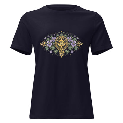 Celtic Summer Bouquet Women’s Shirt Sunwheel Knotwork Nature Tee - Inken Image