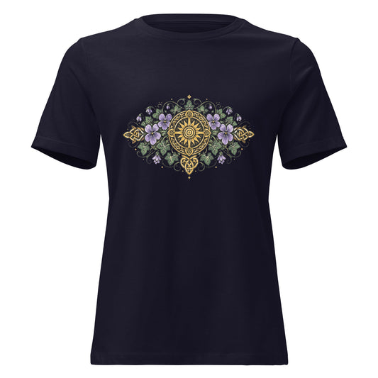 Celtic Summer Bouquet Women’s Shirt Sunwheel Knotwork Nature Tee - Inken Image