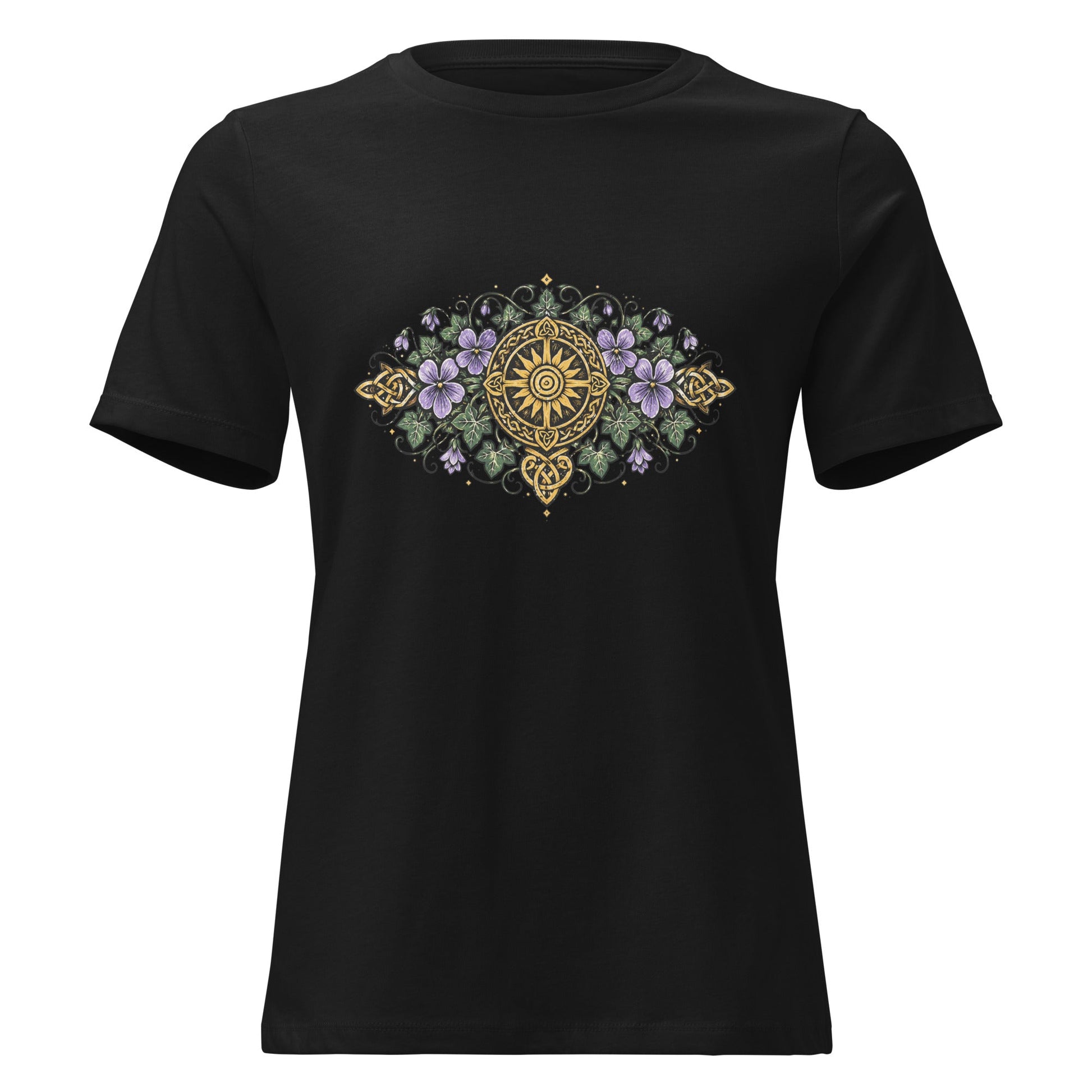 Celtic Summer Bouquet Women’s Shirt Sunwheel Knotwork Nature Tee - Inken Image