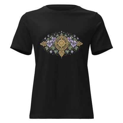 Celtic Summer Bouquet Women’s Shirt Sunwheel Knotwork Nature Tee - Inken Image
