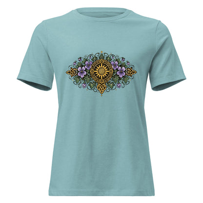 Celtic Summer Bouquet Women’s Shirt Sunwheel Knotwork Nature Tee - Inken Image