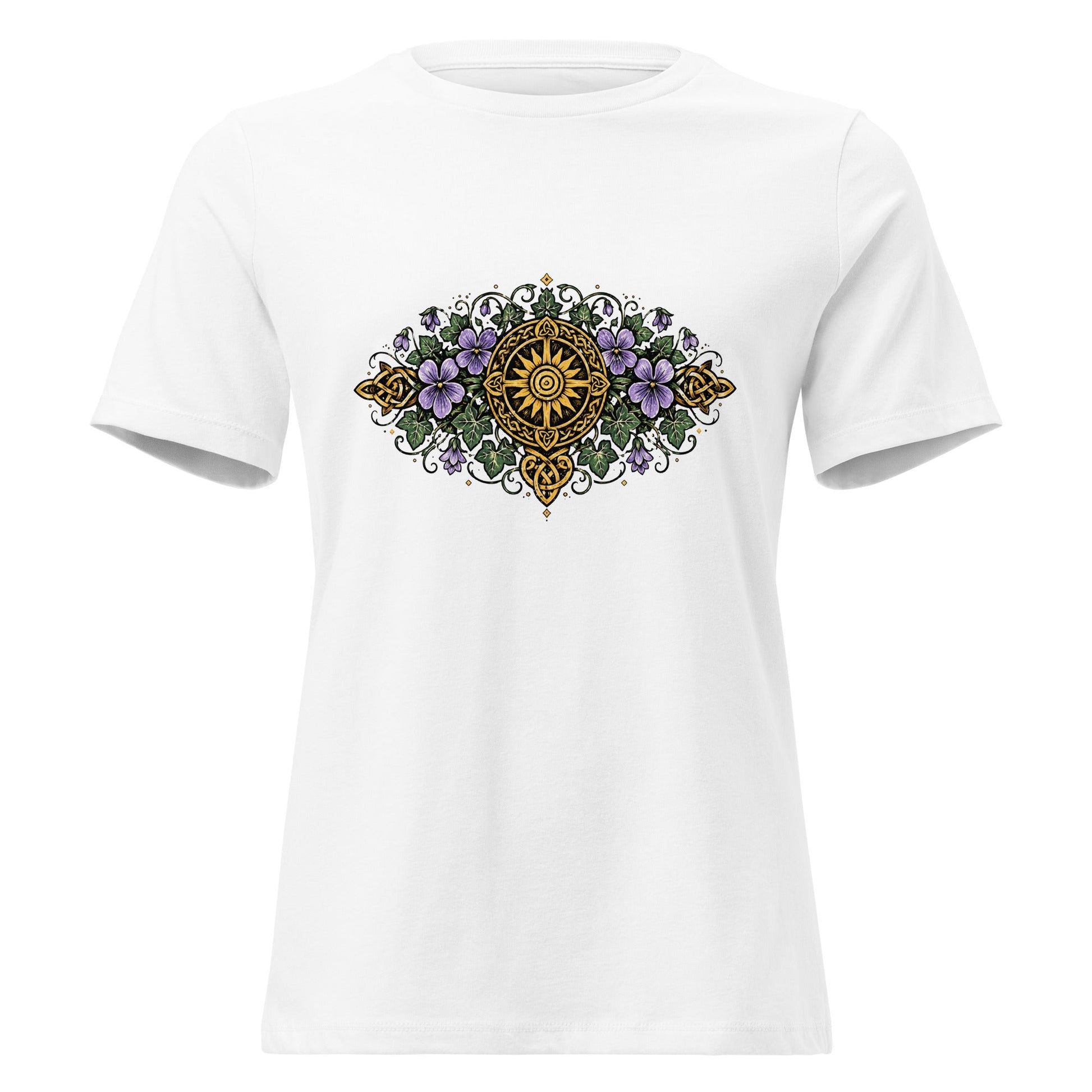 Celtic Summer Bouquet Women’s Shirt Sunwheel Knotwork Nature Tee - Inken Image