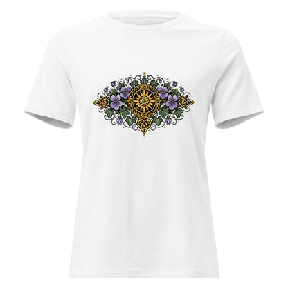 Celtic Summer Bouquet Women’s Shirt Sunwheel Knotwork Nature Tee - Inken Image