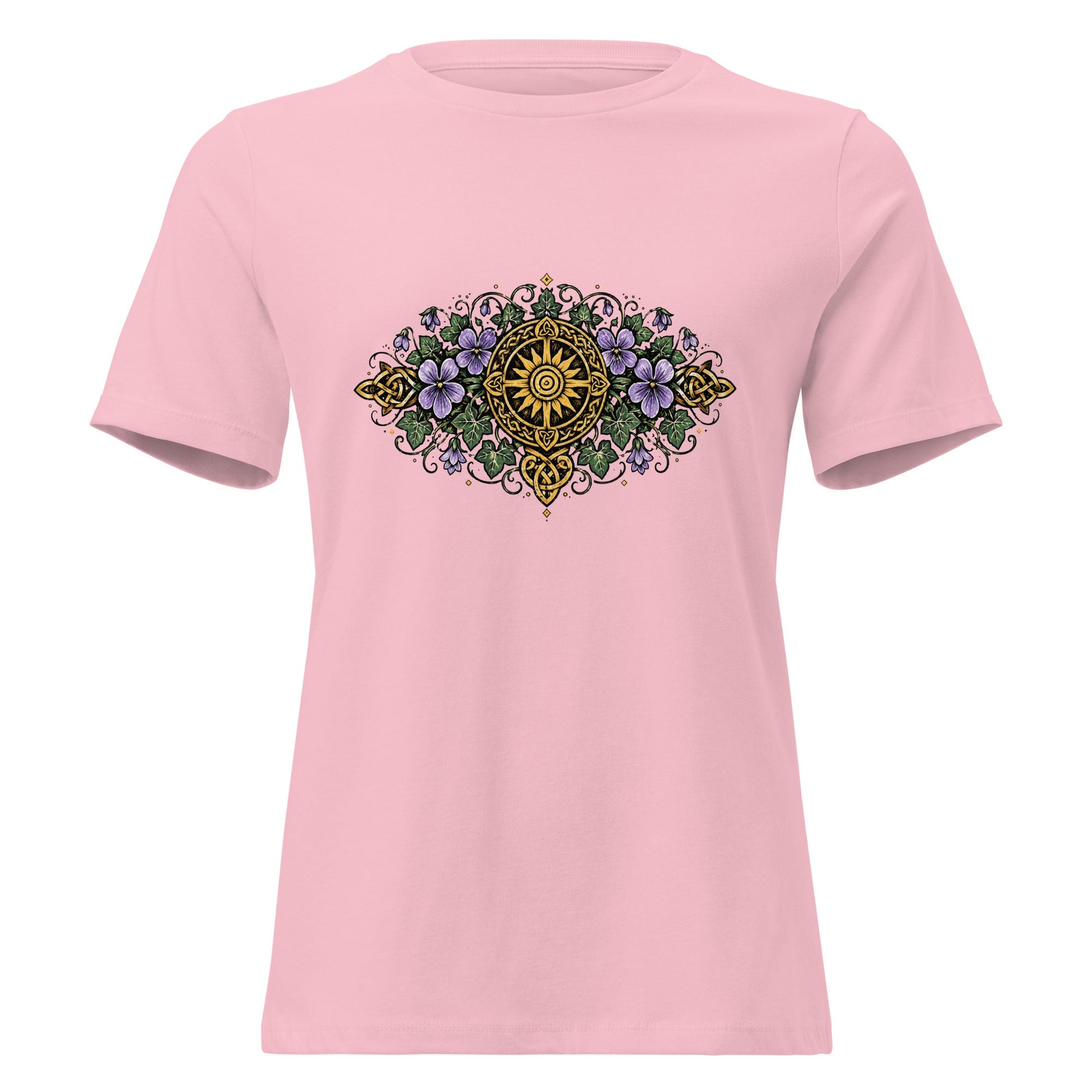 Celtic Summer Bouquet Women’s Shirt Sunwheel Knotwork Nature Tee - Inken Image