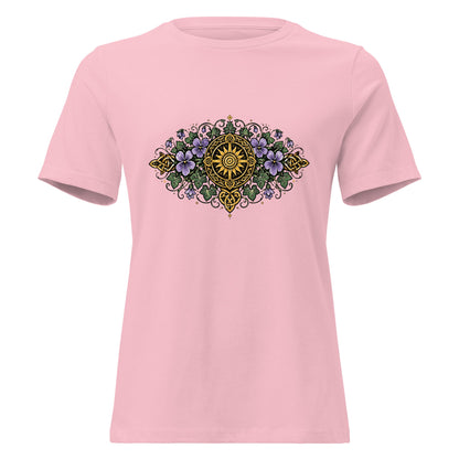 Celtic Summer Bouquet Women’s Shirt Sunwheel Knotwork Nature Tee - Inken Image