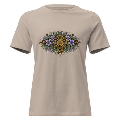 Celtic Summer Bouquet Women’s Shirt Sunwheel Knotwork Nature Tee - Inken Image