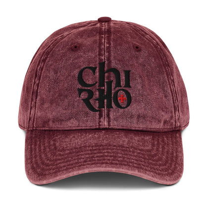 Chi Rho Anglicised Christogram, Gothic Flat Embroidered Vintage Cotton Twill Cap - Inken Image
