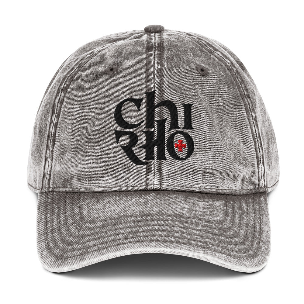 Chi Rho Anglicised Christogram, Gothic Flat Embroidered Vintage Cotton Twill Cap - Inken Image