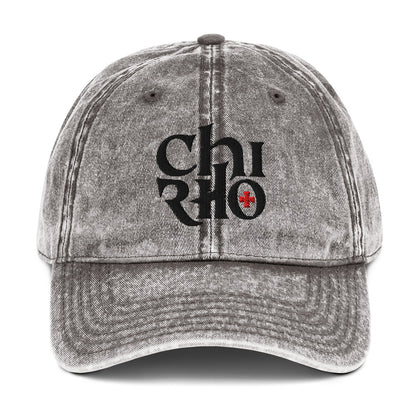 Chi Rho Anglicised Christogram, Gothic Flat Embroidered Vintage Cotton Twill Cap - Inken Image