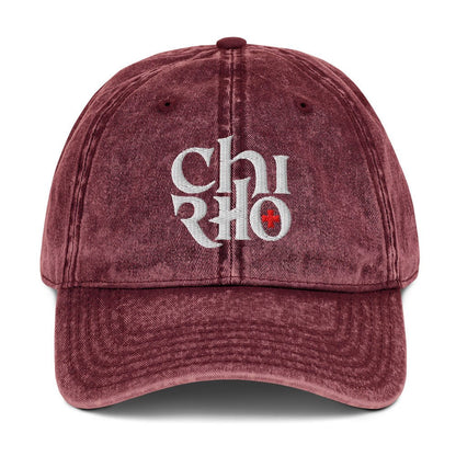 Chi Rho Anglicised Christogram, Gothic Flat Embroidered Vintage Cotton Twill Cap - Inken Image