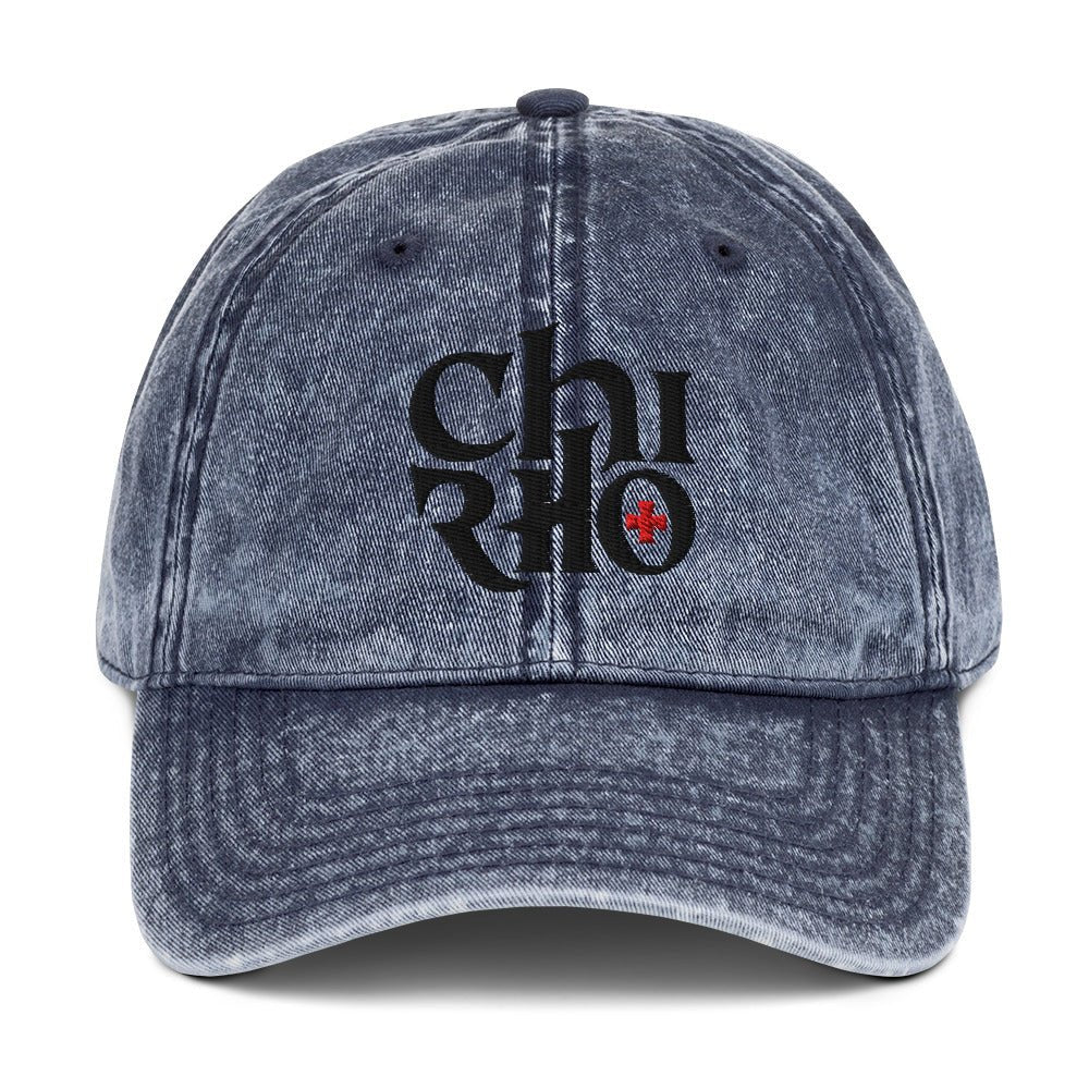 Chi Rho Anglicised Christogram, Gothic Flat Embroidered Vintage Cotton Twill Cap - Inken Image