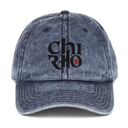 Chi Rho Anglicised Christogram, Gothic Flat Embroidered Vintage Cotton Twill Cap - Inken Image