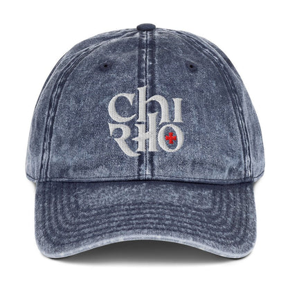Chi Rho Anglicised Christogram, Gothic Flat Embroidered Vintage Cotton Twill Cap - Inken Image