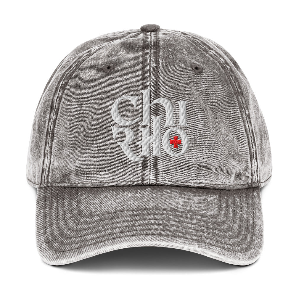 Chi Rho Anglicised Christogram, Gothic Flat Embroidered Vintage Cotton Twill Cap - Inken Image