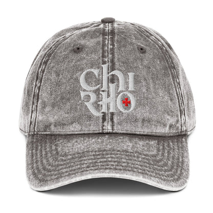 Chi Rho Anglicised Christogram, Gothic Flat Embroidered Vintage Cotton Twill Cap - Inken Image