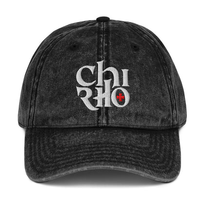 Chi Rho Anglicised Christogram, Gothic Flat Embroidered Vintage Cotton Twill Cap - Inken Image